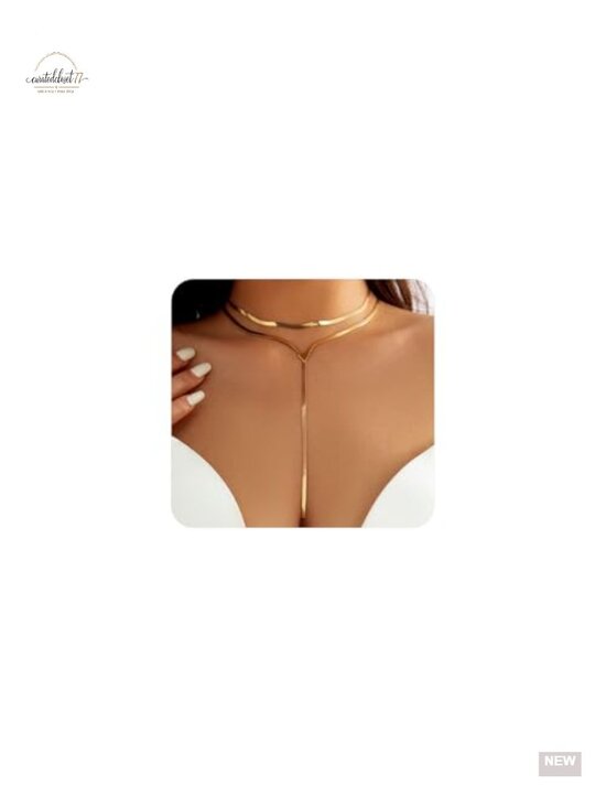 Jewelry - Chunky Layered Gold Choker Necklace Set Y Lariat Statement Chain